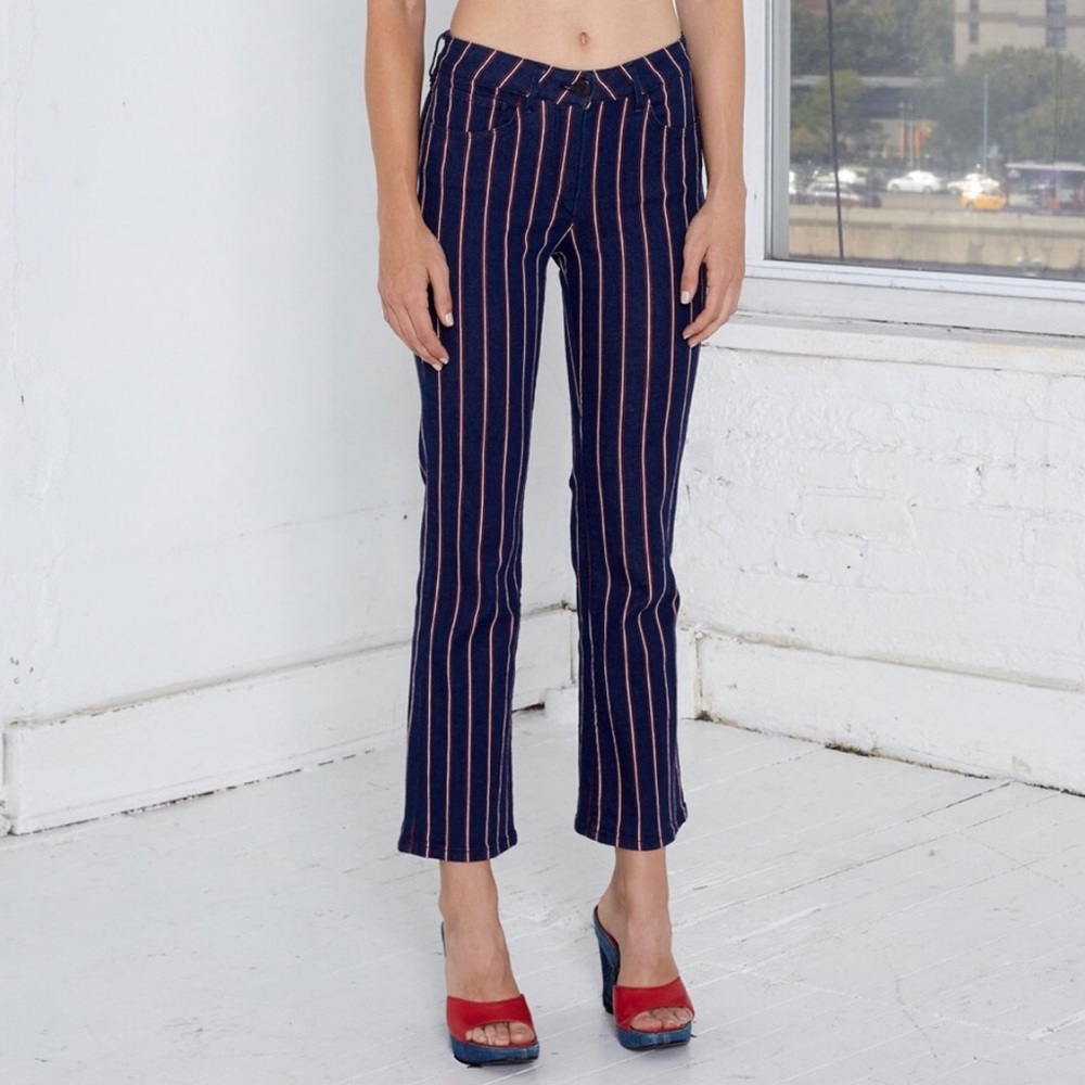 3x1 Tabby Crop Flare Jeans in Hayden Stripe In Navy, Red, & White